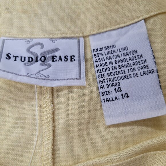 Studio Ease Dress Womens 14 Linen Rayon Short Sleeve Maxi Pockets Side Buttons - Picture 8 of 13